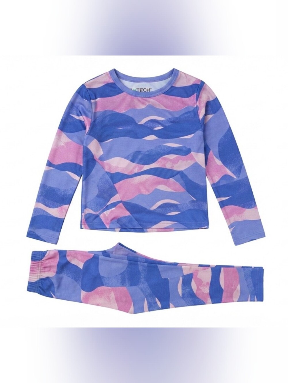 🧸3/$15🧸Swiss Tech Girls Blue Pink Wave Thermal Long Sleeve Top Leggings Set